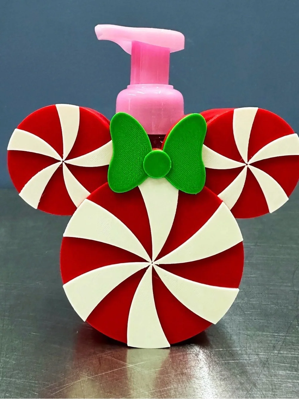 Christmas Minnie Mouse Peppermint Foaming Soap Dispenser Holder – 3D-Printed